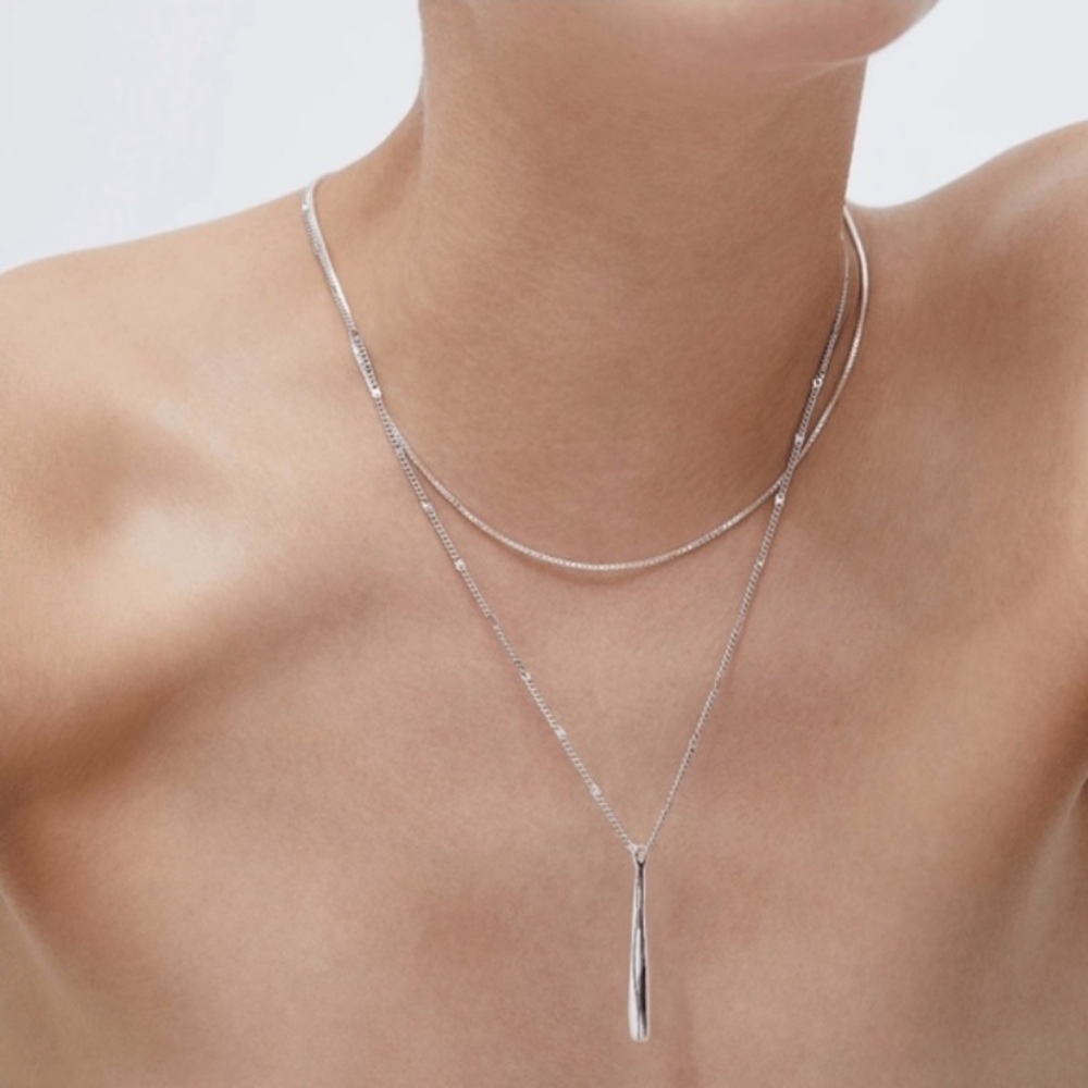 JENNY BIRD SILVER LAYERED LONG PENDANT NECKLACE